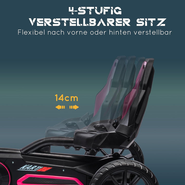 HOMCOM Gokart Tretauto mit Handbremse, verstellbarem Sitz, Vor- und Rückwärtsgang, Tretfahrzeug Kind