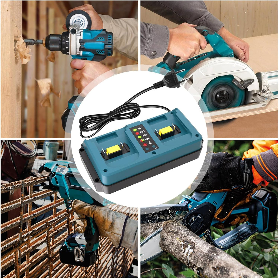 KUNLUN Dual Port Ladegerät für Makita 18V Akku, Ersatz DC18RD Ladegerät kompatibel mit Makita 14,4v-