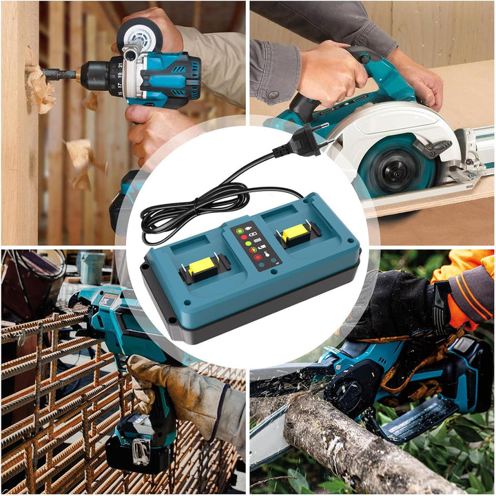 KUNLUN Dual Port Ladegerät für Makita 18V Akku, Ersatz DC18RD Ladegerät kompatibel mit Makita 14,4v-