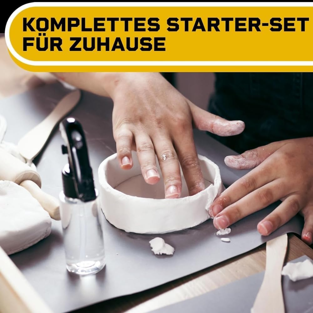 DIBYS Töpfer-Set für Zuhause | Starter-Set mit Modellier-Werkzeug, Ton lufttrocknend in Weiss, Farbe
