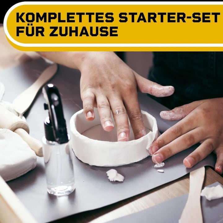 DIBYS Töpfer-Set für Zuhause | Starter-Set mit Modellier-Werkzeug, Ton lufttrocknend in Weiss, Farbe