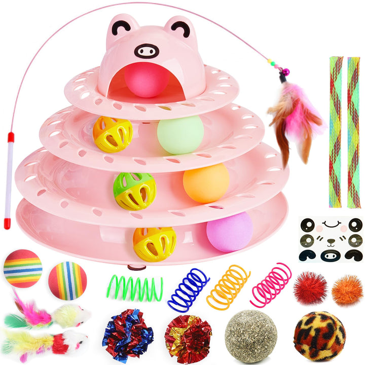 Suhaco 26 PCS Katze Spielzeug Für Indoor Kätzchen Interaktive Rolle 4-Level Track Kitty KatzeSpielze