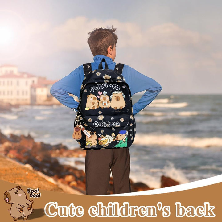 Capybara Rucksack Set - Schulrucksack Grosse Kapazität mit Capybara Federmäppchen, Stiften & Schlüss