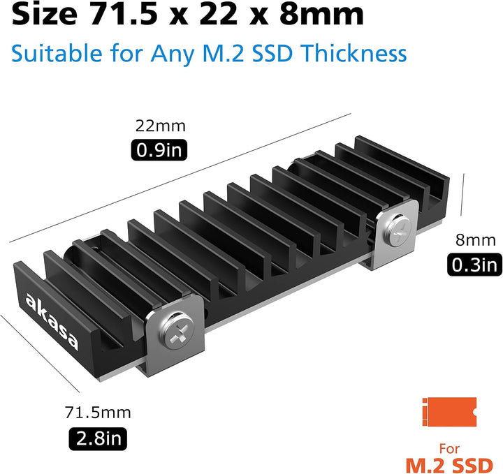 Akasa Gecko Pro, M.2 Heatsink 2280, Passive Cooling for M.2 NVMe PCIe & SATA Drives, Includes Silico