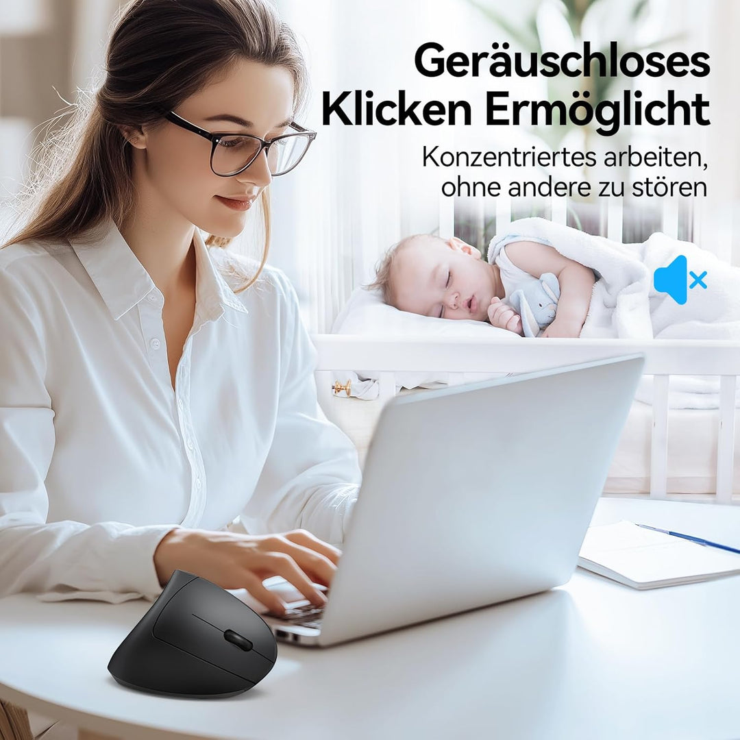 TECKNET Ergonomische Maus, Kabellose Bluetooth Vertikale Maus(BT 5.0+BT 3.0+2.4G), 6 Einstellstufen