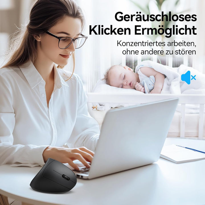 TECKNET Ergonomische Maus, Kabellose Bluetooth Vertikale Maus(BT 5.0+BT 3.0+2.4G), 6 Einstellstufen