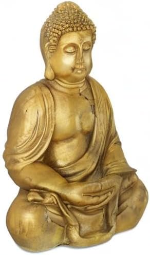 Relaxdays Buddha Figur Garten, wetterfest, frostsicher, XL Gartenbuddha sitzend, Gartenfigur, HBT: 7