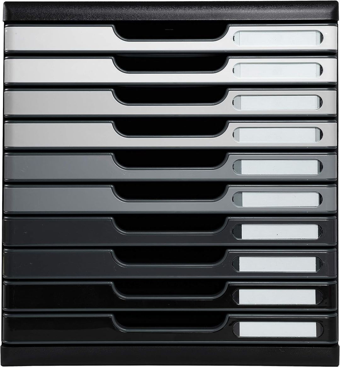 Exacompta 302794D Ablagebox Modulo Shades of grey, für DIN A4, 10 Schubladen, robust und praktisch,