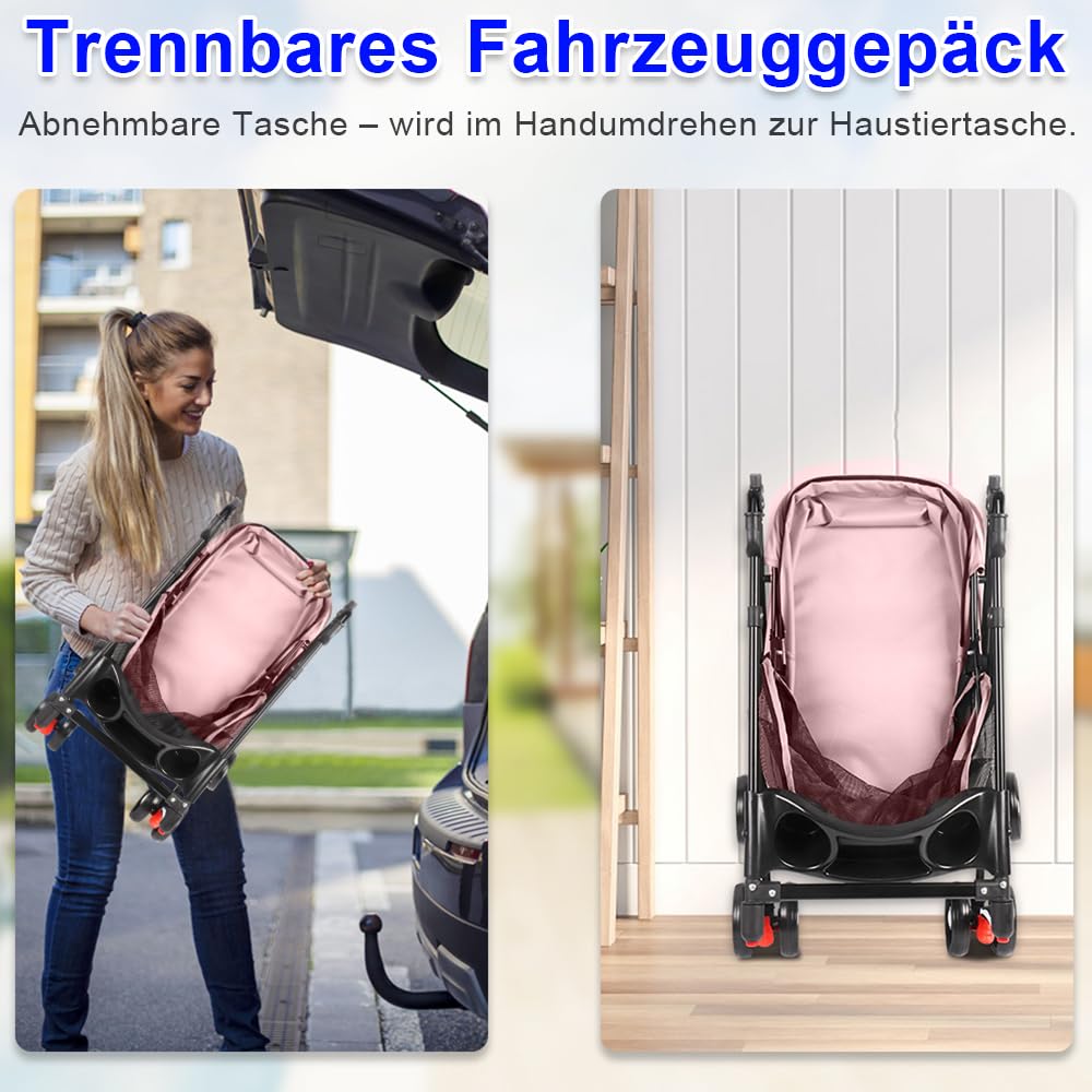 Homewell Klappbarer Haustierwagen mit Getränkehalter, Hundewagen & Katzenwagen, Leicht & Bequem mit