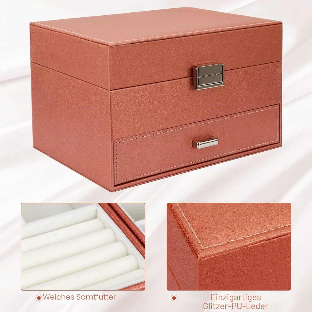 Schmuckkasten, Schmuckkästchen mit Schubladen für Damen Mädchen, PU-Leder Jewelry Box Schmuckbox Sch