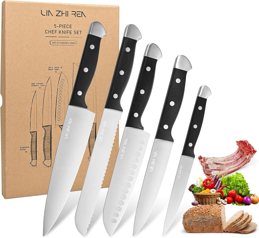 Professionelles Küchenmesserset, 5-teilig, Edelstahlmesser, scharfe Klingen und ergonomische Griffe,