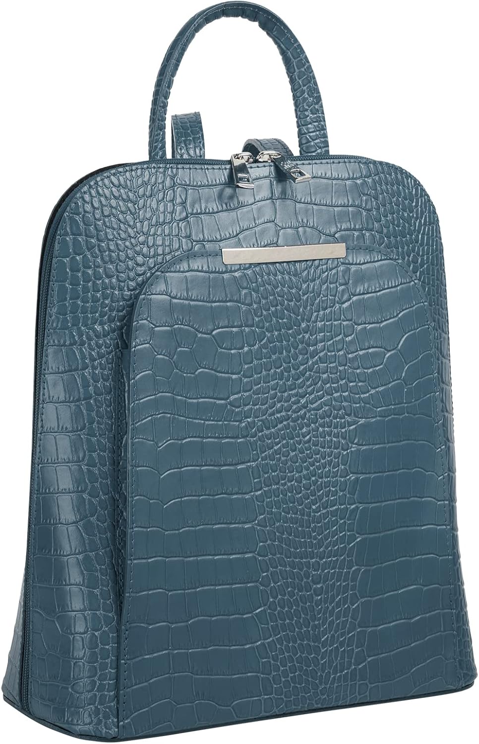 Rucksack Echt Leder Damen | Made in Italy, Smartphonefach, Daypack aus Rindleder, Citybag im Kroko-L