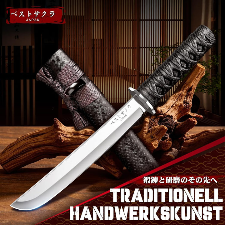 Purple Dragon Messer Outdoor Japan - D2 Samurai Messer mit Holzscheide schwarz, schwarz