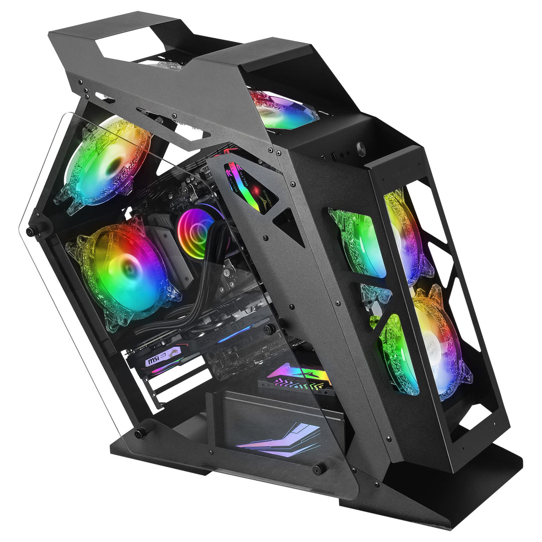 MarsGaming MC61 Schwarz, PC-Gehäuse Gaming Kompaktes Micro-ATX, 4 x 12cm Lüfter, ARGB Chroma, Dual T