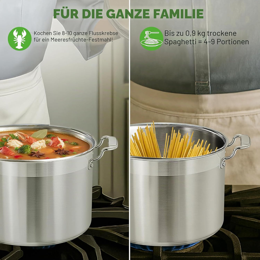 NutriChef 8 Liter Edelstahl-Topf - 18/8 Lebensmittelqualität Schwerer Grosser Suppentopf für Eintöpf