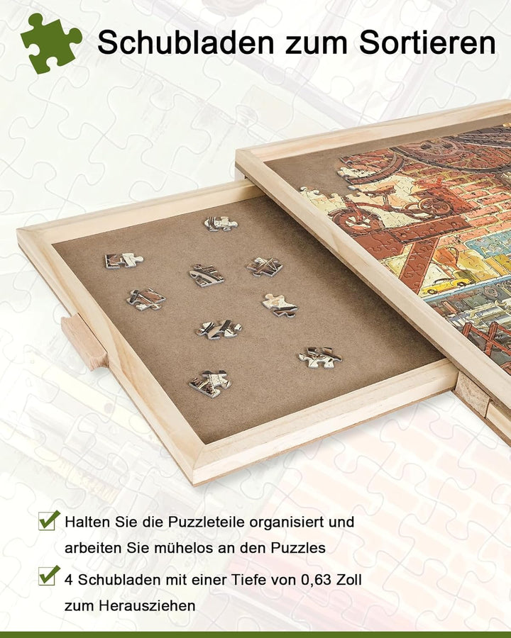 2000-Teile-Drehbares Puzzlebrett mit Schubladen und Abdeckung, 72,4 x 102 cm Tragbarer Holz-Puzzleti