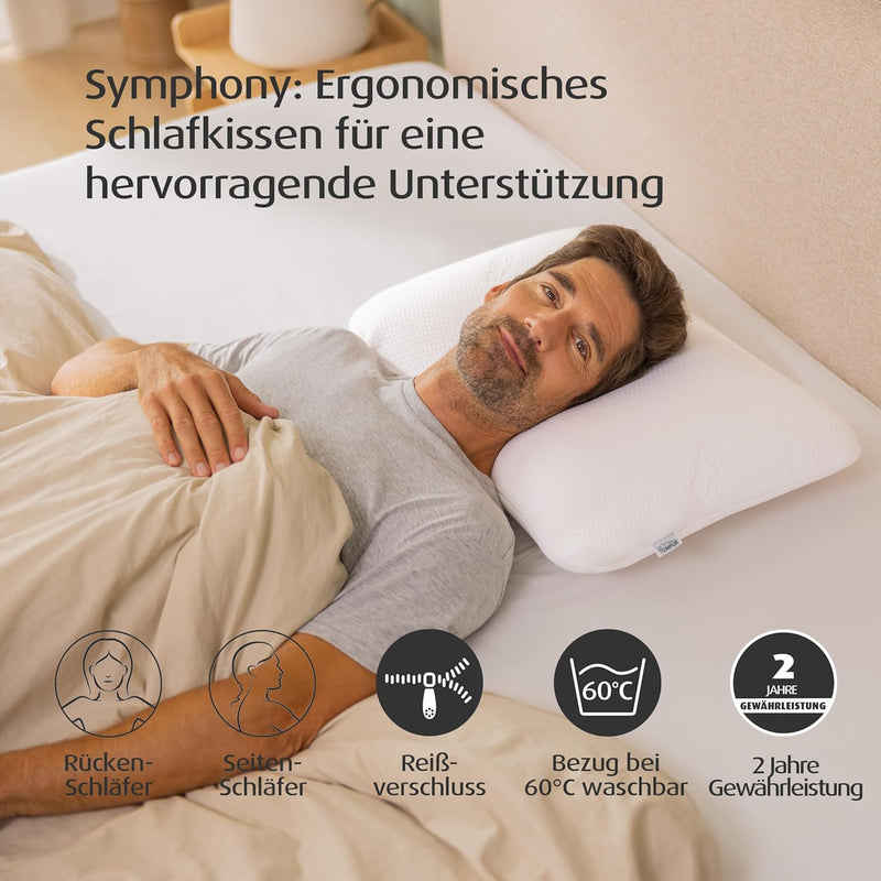 TEMPUR Symphony Schlafkissen ergonomisches Nackenstützkissen für Rücken-und Seitenschläfer, Memory F