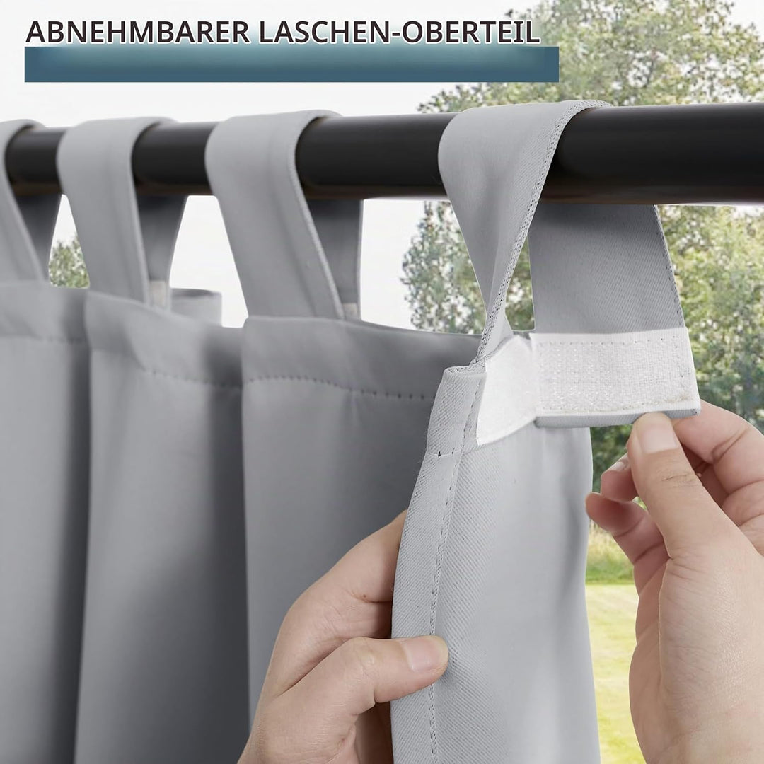 PONY DANCE Outdoorvorhang Wetterfest 2er Set Pavillon Vorhänge Outdoor | H213 x B132cm, Sibergrau, m