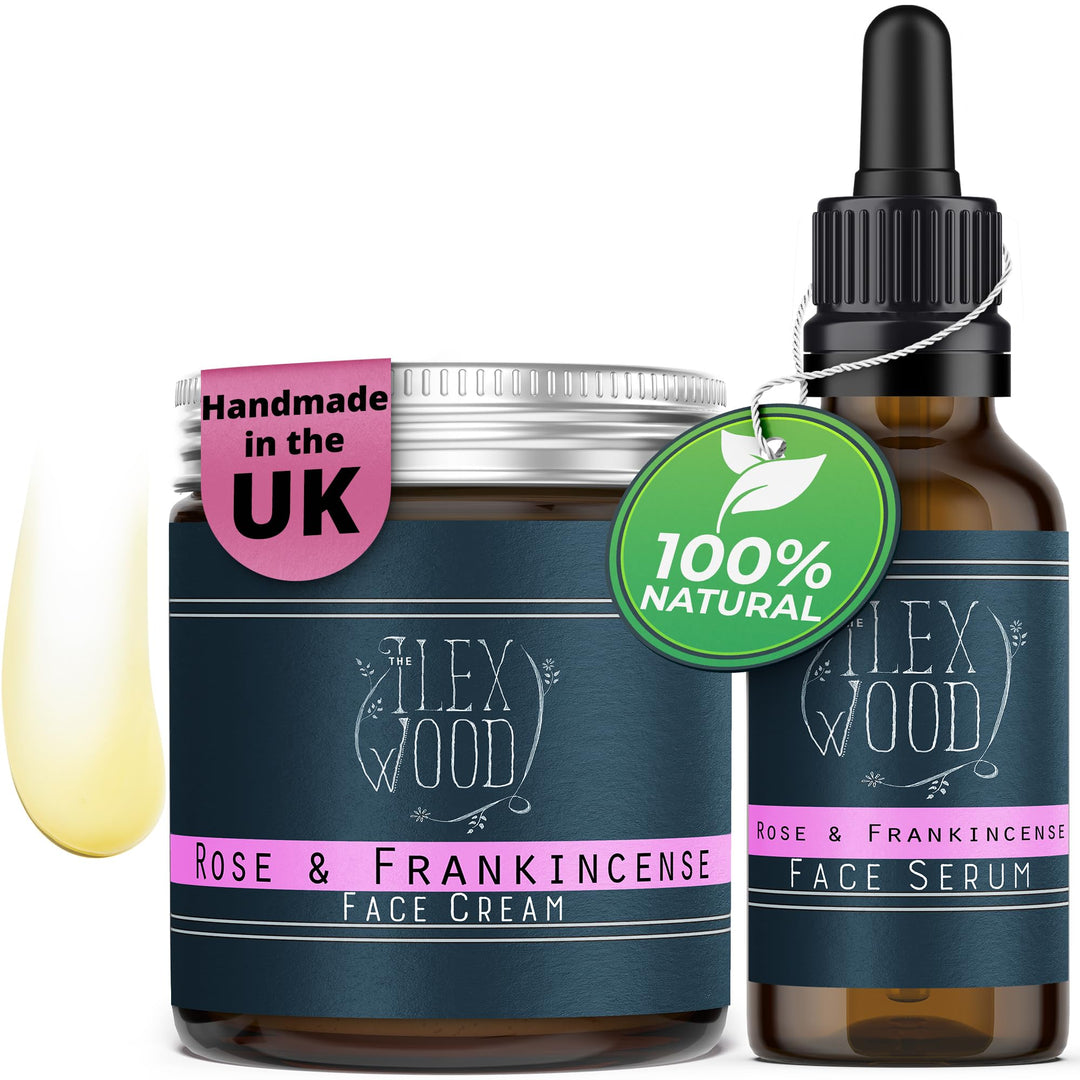 Rose und Weihrauch Creme & Serum Geschenkset - handgefertigt, 100% natürlich, vegan, feuchtigkeitssp