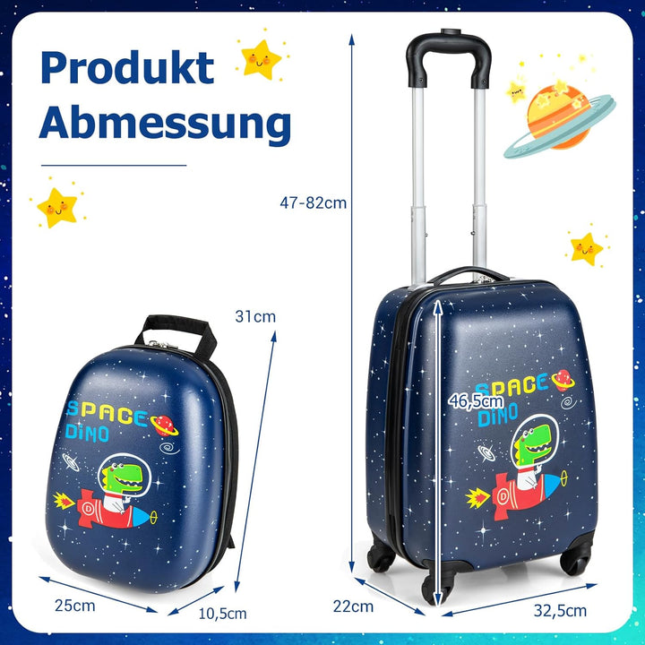 DREAMADE 2tlg. Kinderkoffer mit Rucksack, 16” + 12” Kinderkoffer Set, Kindertrolley Kindergepäck Han