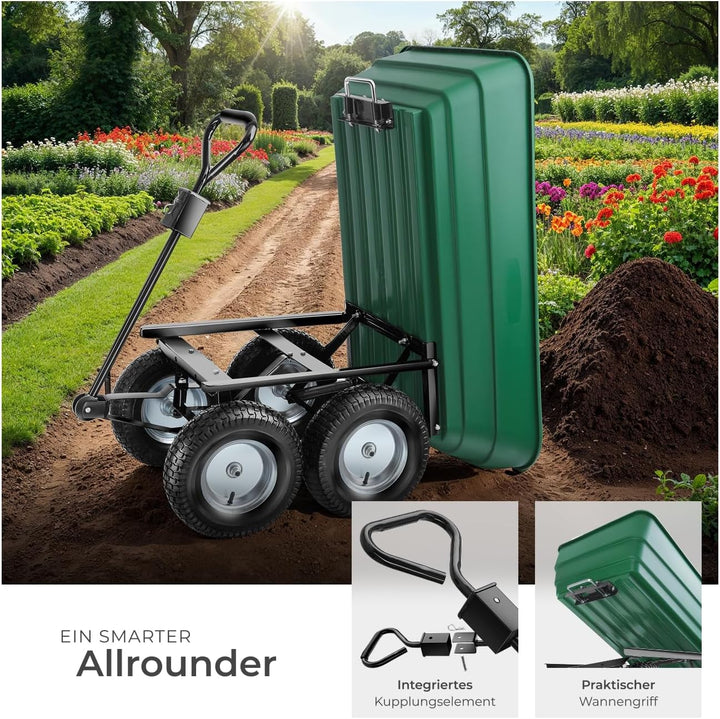 tectake® Bollerwagen, Handwagen, Transporter mit Kippfunktion, Rollwagen mit Lenkachse, Trolley, als