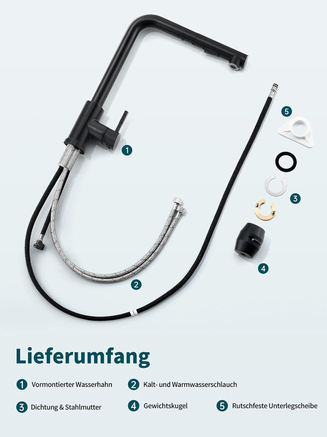 Wasserhahn Küche, Ausziehbare Küchenarmatur mit Sprühbrause aus Edelstahl und 2 Sprühfunktionen, 360