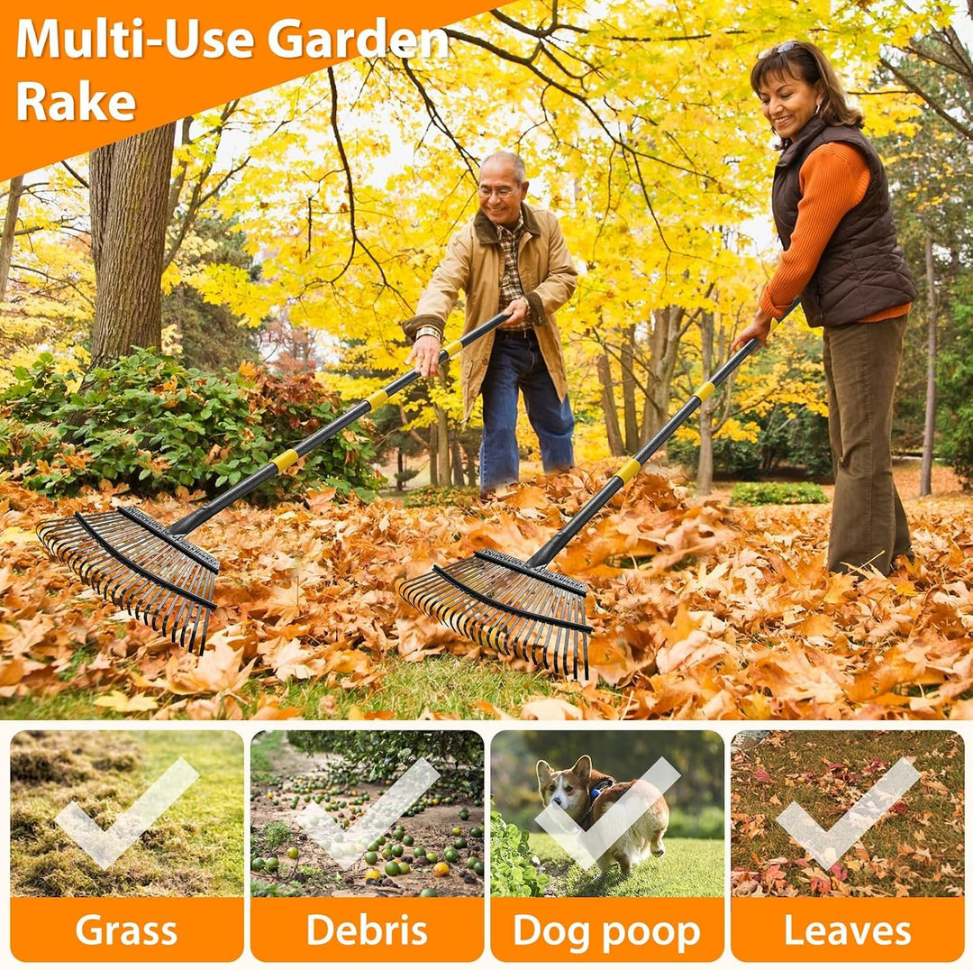 Gartenrechen 25 Zinken, Laubrechen 45 cm breit, Rasenrechen mit ergonomischem Griff 93cm, Stabiler M