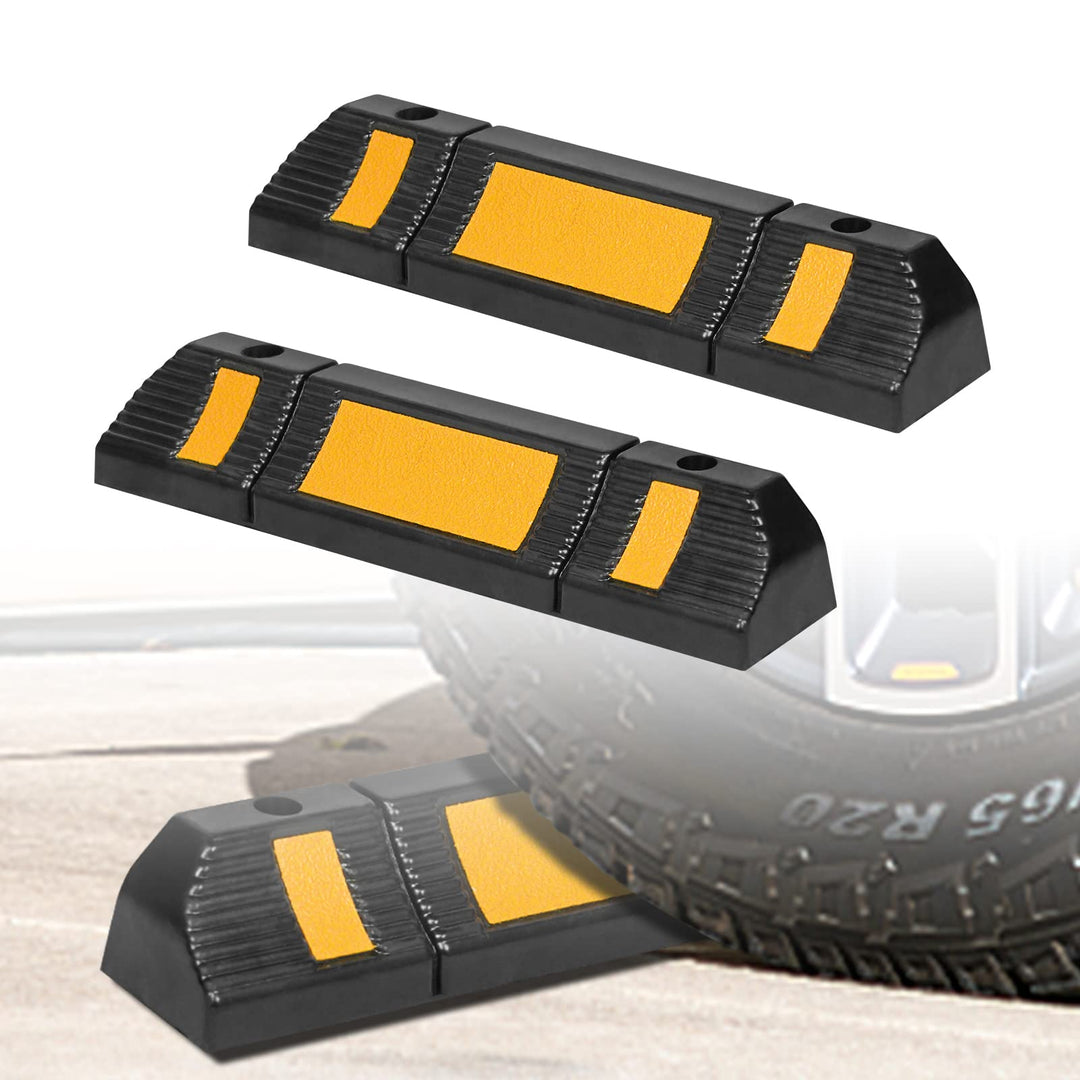 ACXIN 2 Stück Gummi Radstopp Parkbegrenzung, Gummi Radblock Parkbarriere, Garagenstopper mit Reflexs