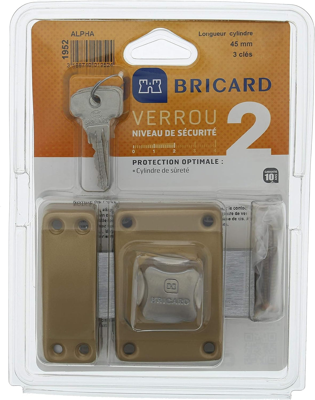 BRICARD 1952 SCHLOSS Alpha mit Knopf Zylinder 45 mm Ø 22 mm gold mit Knopf 45 mm ø 22 mm Goldfarben,