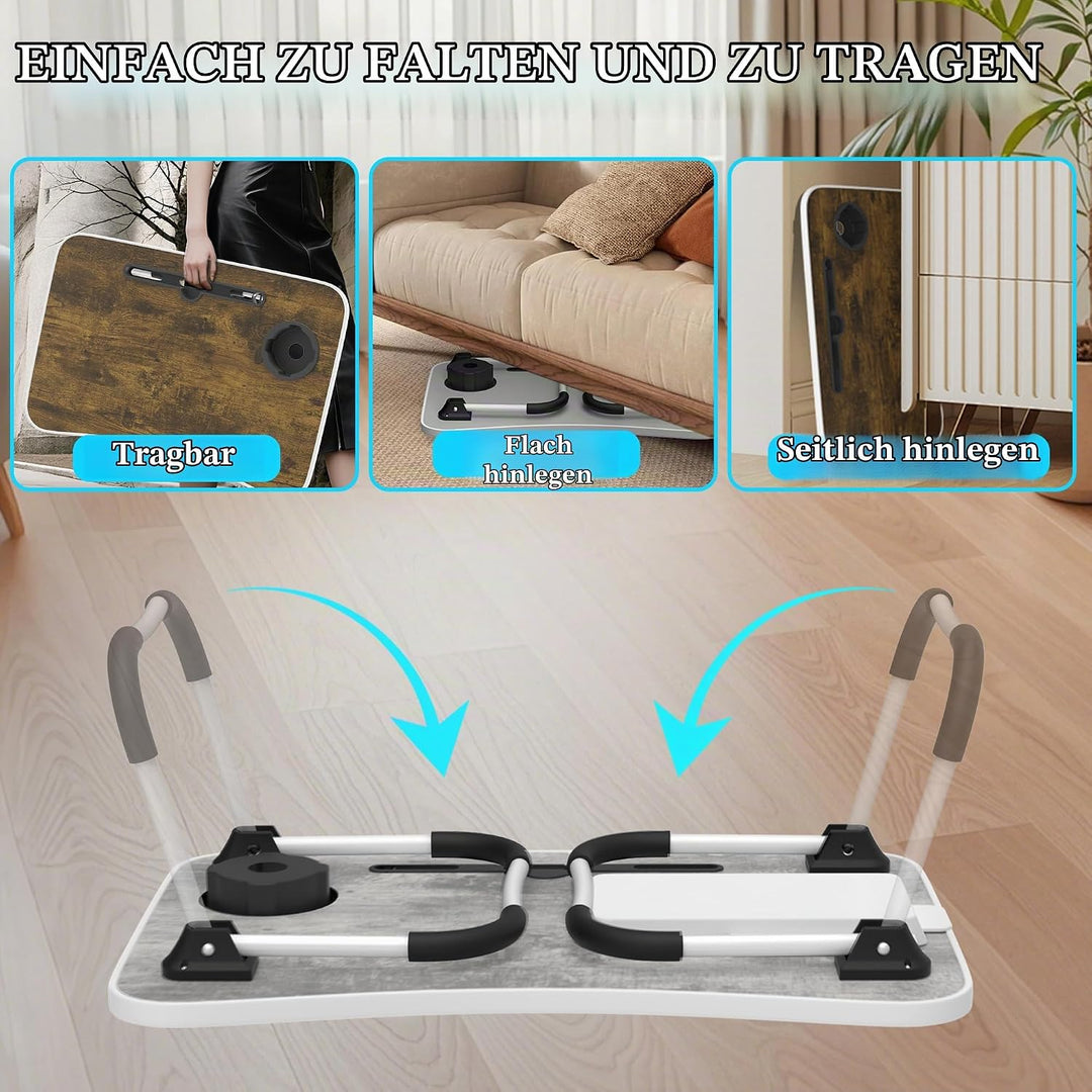 Soontrans Laptoptisch 60x40x28 cm, Laptop Tisch mit Schublade, Getränkehalter, Tablethalter, Klappba