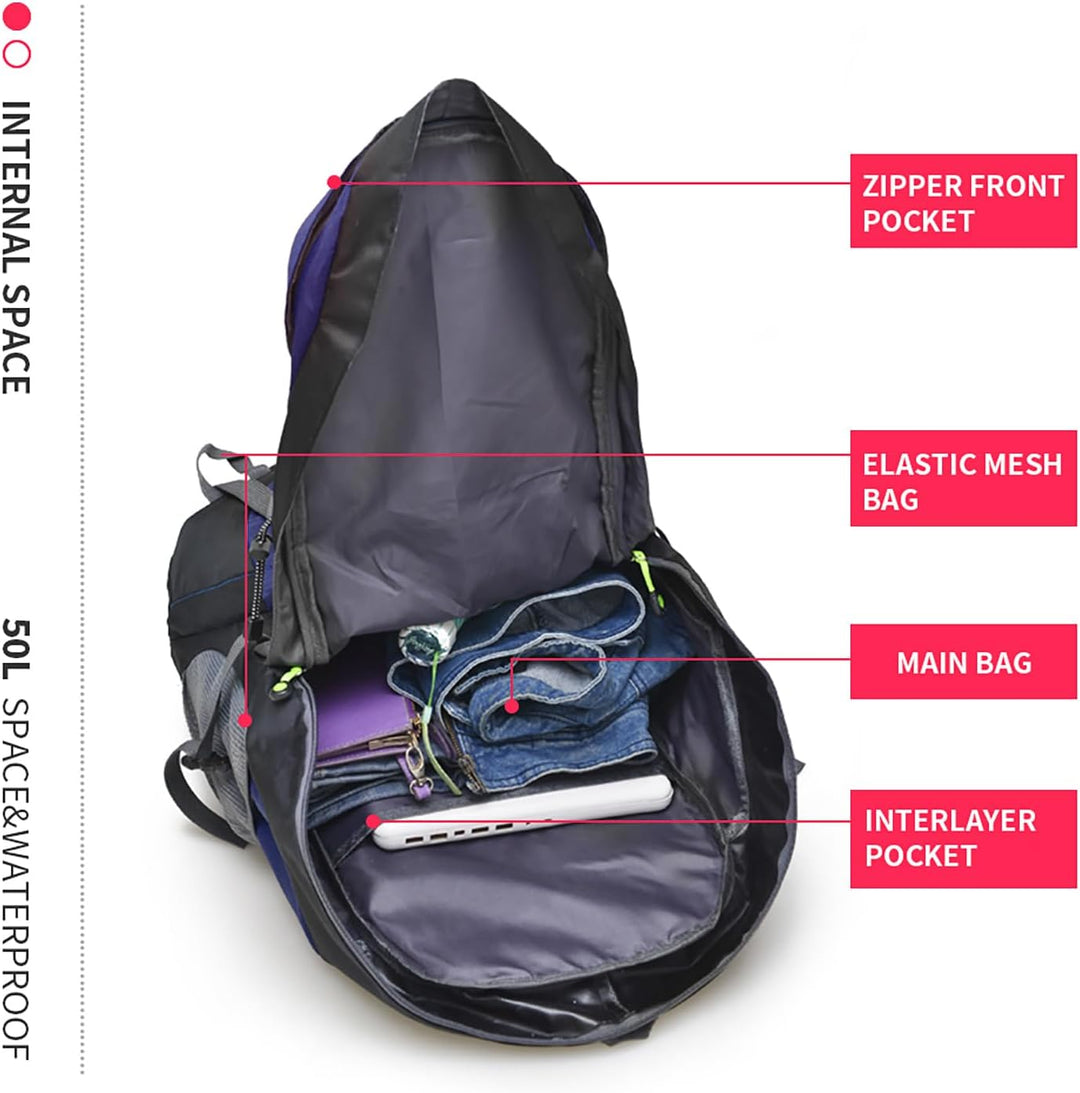 Bseash 50L Leichter wasserfester Wanderrucksack, Outdoor Sport Tagesrucksack Multifunktions Reisetas