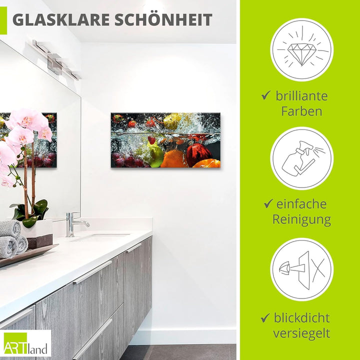 ARTland Glasbilder Wandbild Glas Bild einteilig 60x30 cm Querformat Früchte im Wasser Obst Frucht Co