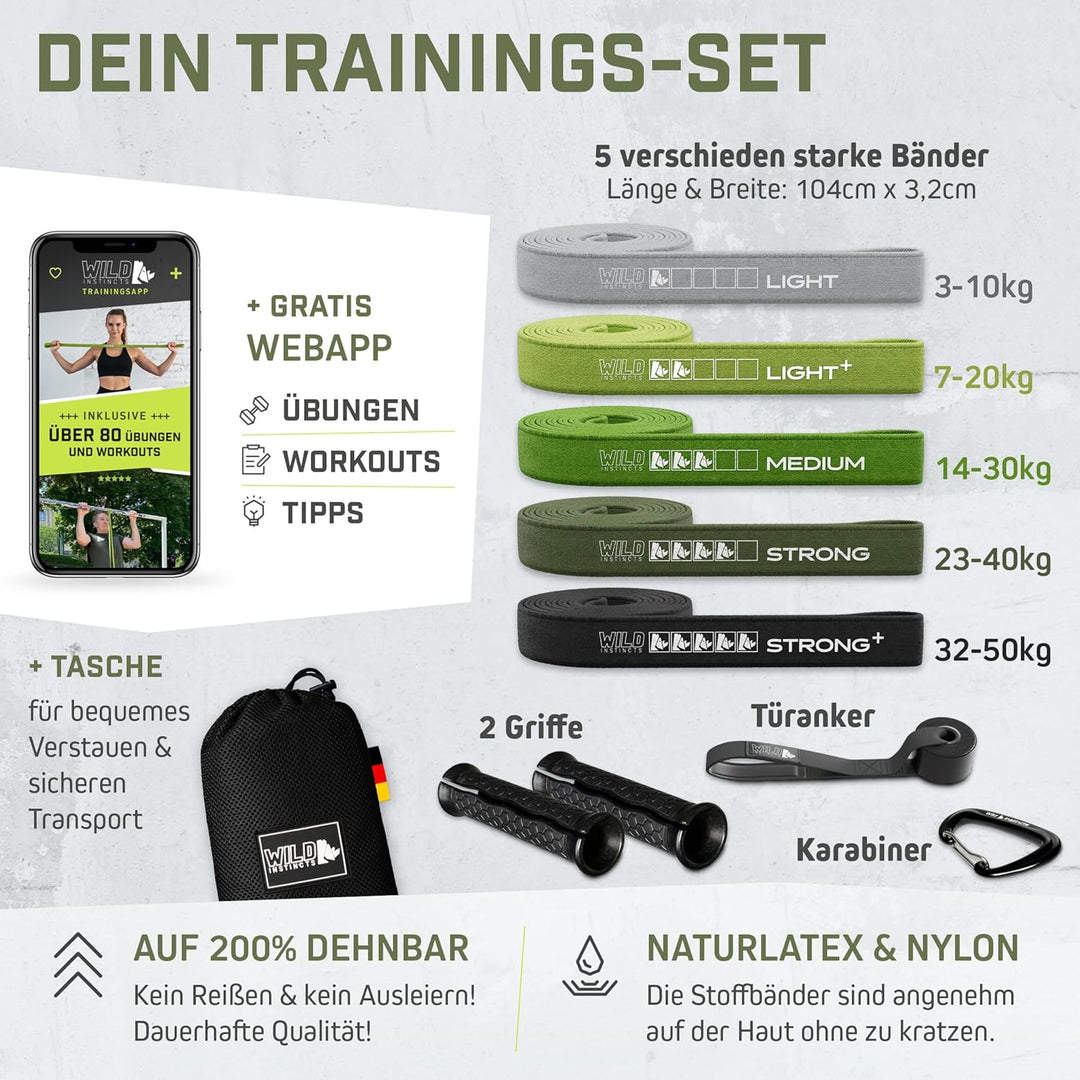 Wild Instincts® Fitnessbänder aus Stoff/Widerstandsbänder Lang/Gymnastikband Stoff/Fitnessbänder Lan