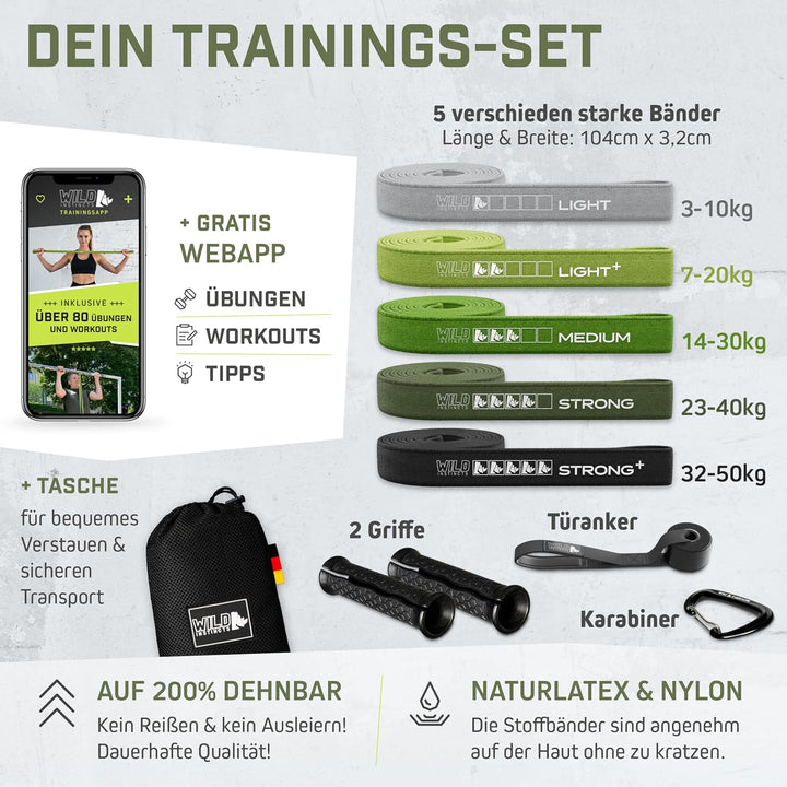 Wild Instincts® Fitnessbänder aus Stoff/Widerstandsbänder Lang/Gymnastikband Stoff/Fitnessbänder Lan