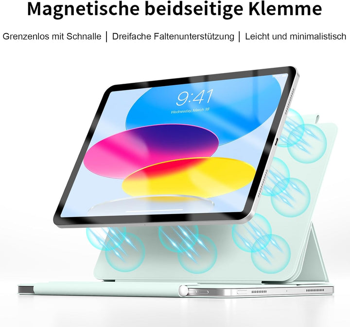 Magnetisch Hülle für iPad (A16) 11./10. Gen (2025/2022), Hellgrün 2-Hellgrün, 2-Hellgrün