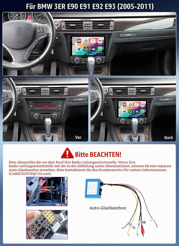 4G+128G CAMECHO Android 15 Autoradio für BMW 3ER E90 E91 E92 E93 (2005-2011) mit Navi Carplay Androi