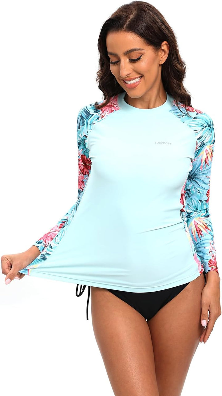 SURFEASY Damen Rash Guard Langarm Sonnenschutz Schnelltrocknend Badeshirt Surf Shirt Schwimmen Badem