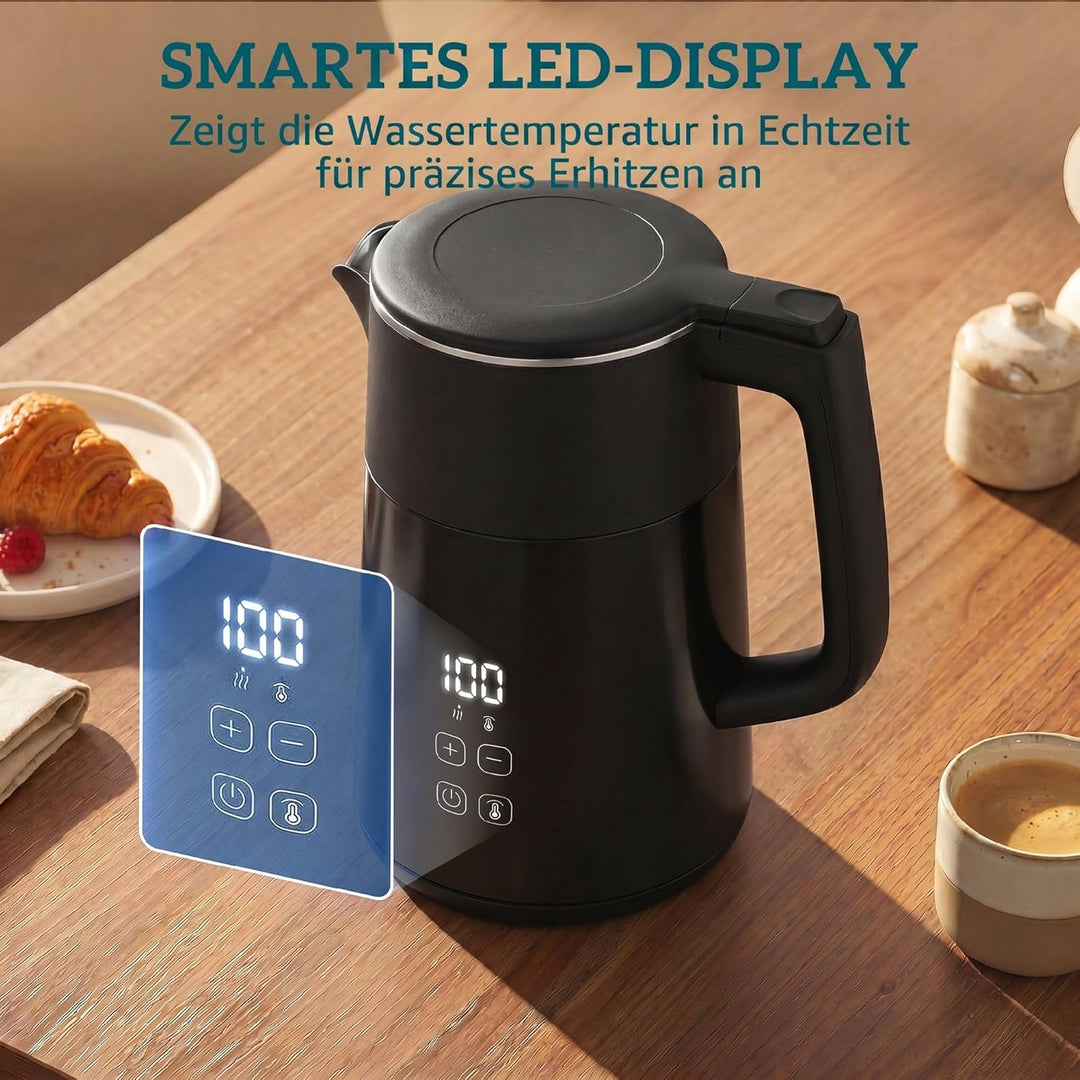 HOMCOM Elektrischer Wasserkocher, 1,7L, Schnellkochend, 2200W, mit LED-Display, Warmhaltefunktion, 4