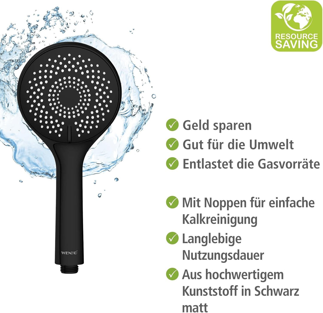 WENKO Wasserspar Duschkopf Watersaving, Handbrause mit Wasserspar-System, 3 Strahlarten, Ø 11 cm, AB