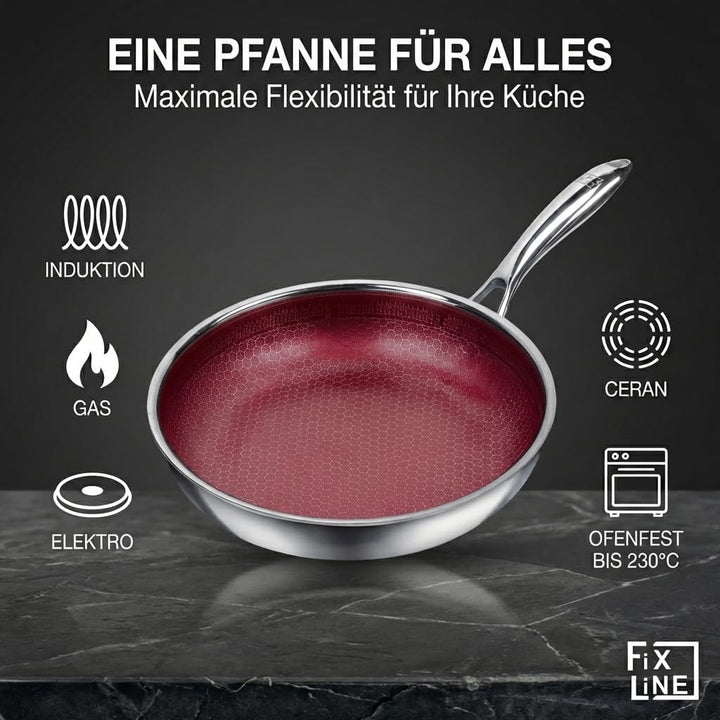 FIXLINE® BLACK FOREST Servierpfanne 28cm - RED Edition - kratzfeste Beschichtung ohne PTFE - alle He