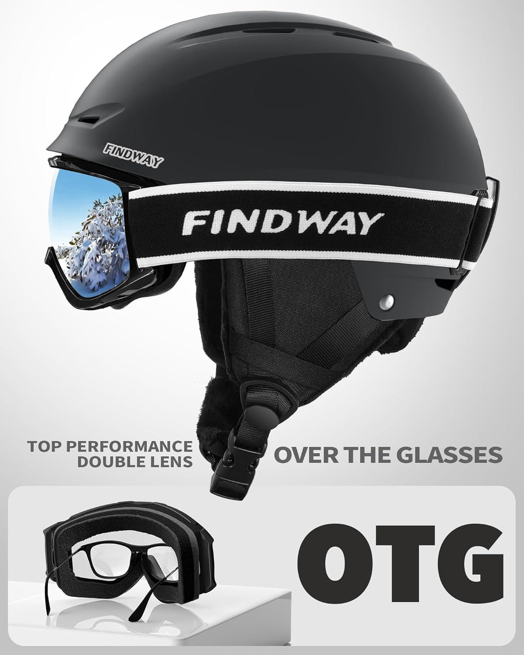 Findway Skihelm und Skibrille Set, SnowboardHelm mit Brille für Damen und Herren Erwachsene Skihelme