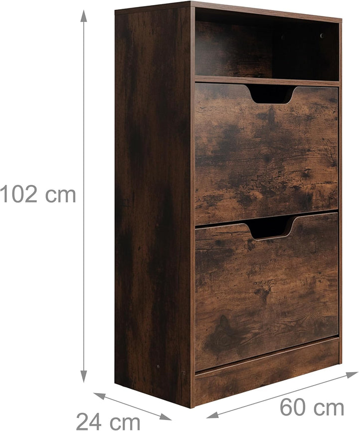 Relaxdays Schuhschrank mit Ablage, HBT: 102x60x24 cm, für 8 Paar, 2 Klappen, schmaler Schuhkipper, I