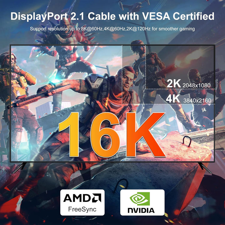 jojobnj 16K 10K 2.1 Displayport Cable, DP Cable 3 m (8K @ 60Hz, 4K @ 144Hz, 2K @ 240Hz,40Gbit) for L