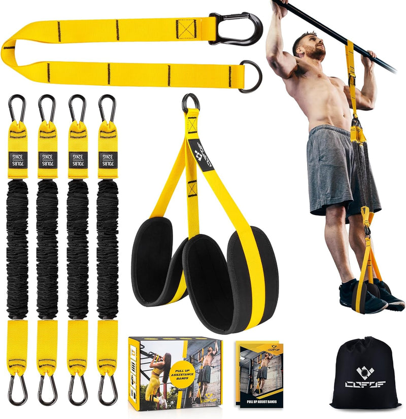 COFOF Klimmzughilfe mit 4 Verstellbar Resistance Bands, Klimmzug Bänder mit Zwei Fussstützen, Pull U