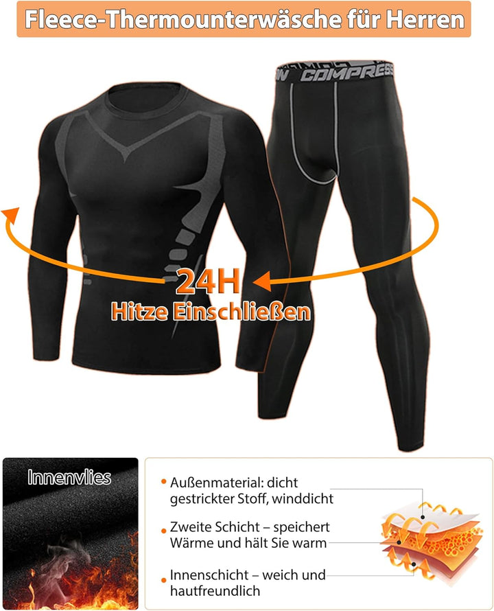 Terecey Thermounterwäsche Herren Winter Thermo Unterwäsche Set Fussball Funktionsunterwäsche Innenfl