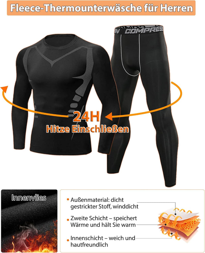 Terecey Thermounterwäsche Herren Winter Thermo Unterwäsche Set Fussball Funktionsunterwäsche Innenfl