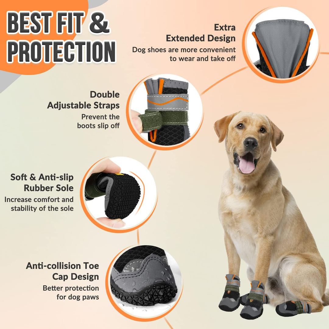 SlowTon Hundeschuhe Pfotenschutz, 4 Stück atmungsaktive Hunde Schuhe Outdoor mit Rutschfester Sohle,