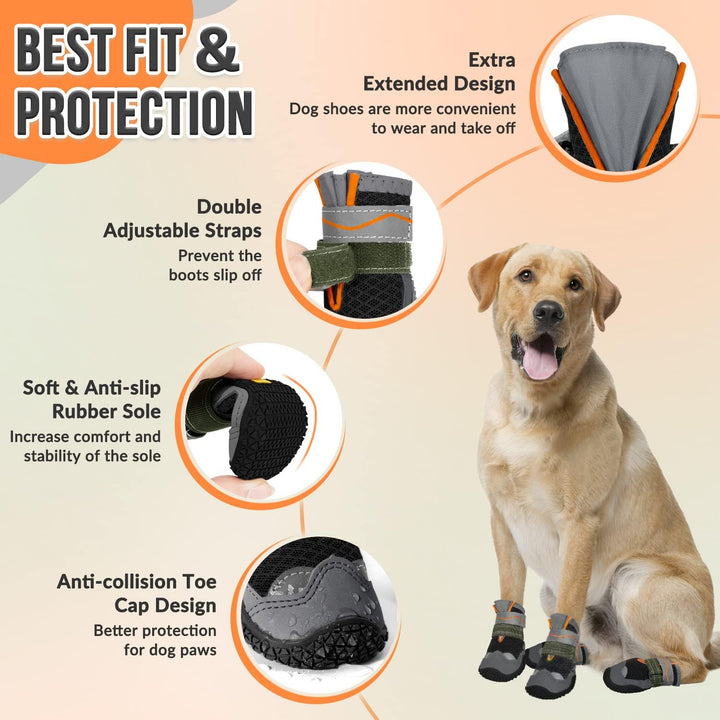 SlowTon Hundeschuhe Pfotenschutz, 4 Stück atmungsaktive Hunde Schuhe Outdoor mit Rutschfester Sohle,