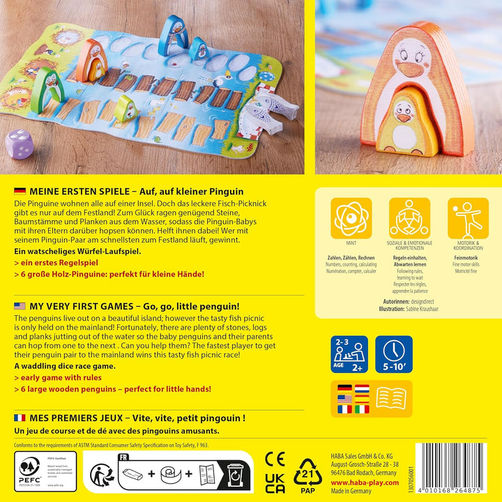 HABA Meine ersten Spiele – Auf, auf Kleiner Pinguin – Brettspiel ab 2 Jahren mit lustigen Pinguin-Fi