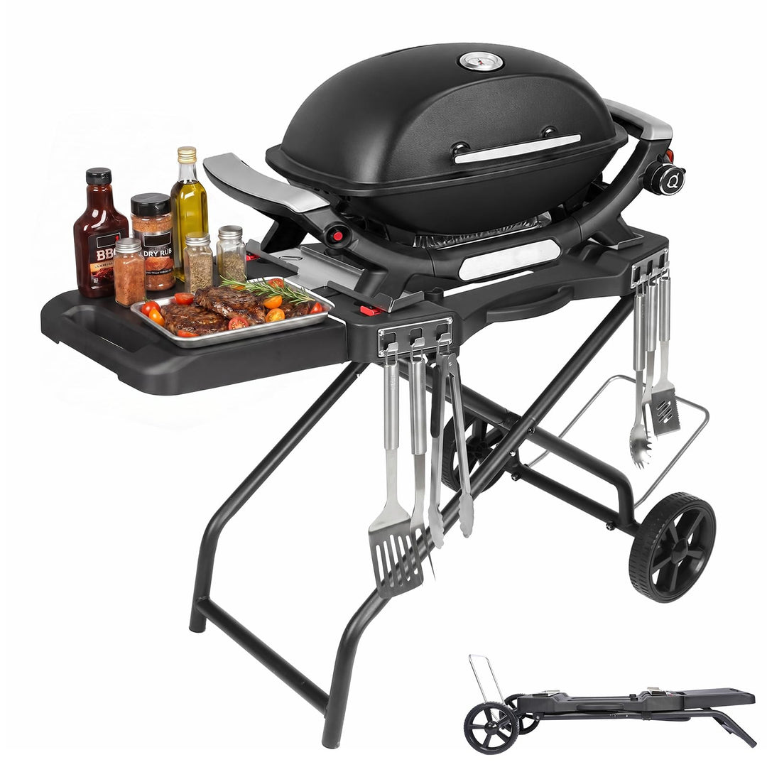 Denmay Tragbarer Grillwagen mit Rad für Weber Q1200, Q1000, Q2200, Q2000 Serie, für Blackstone 43CM